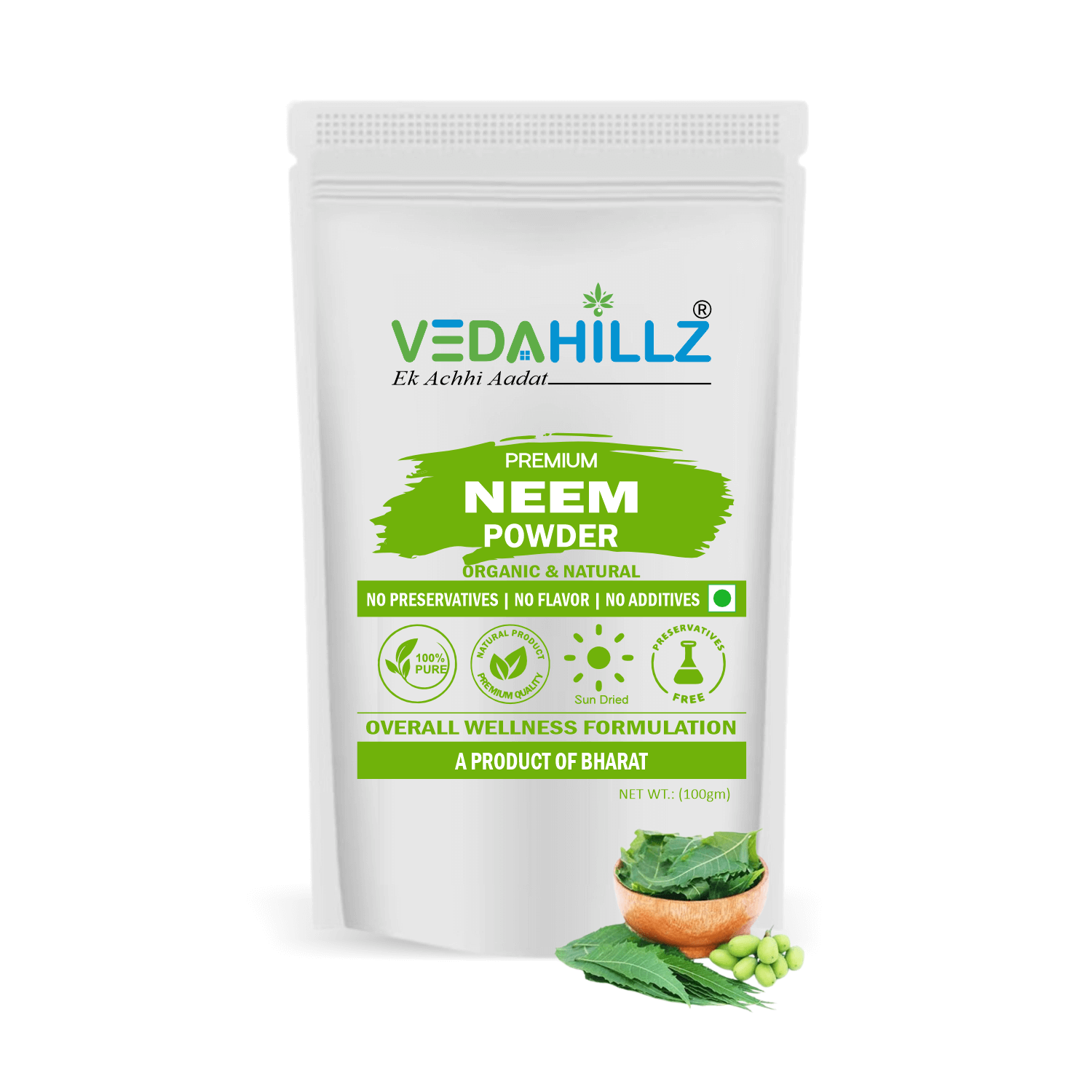 Vedahillz Neem Powder Made from Carefully Selected Neem Leaves